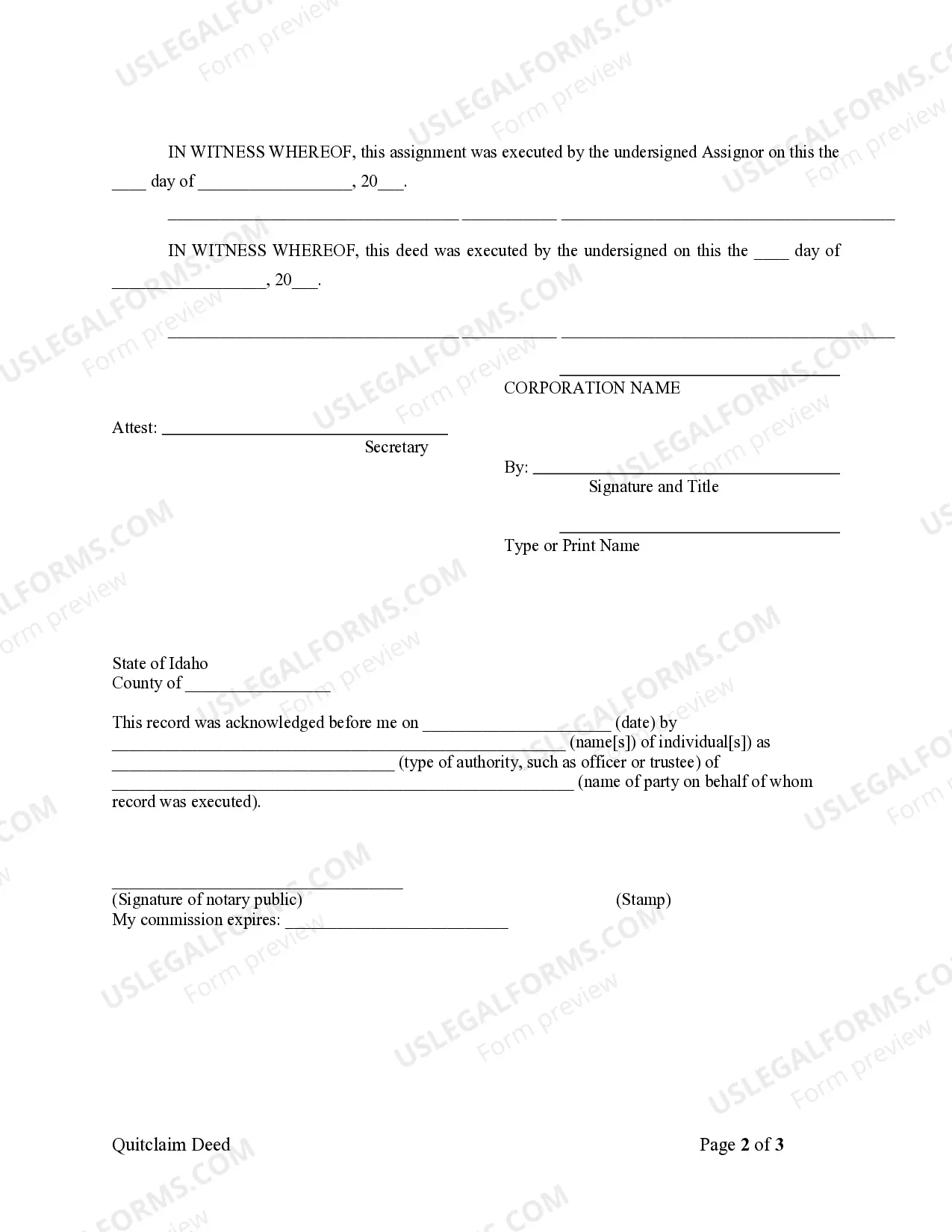 Preview Quitclaim Deed from Corporation to Individual
