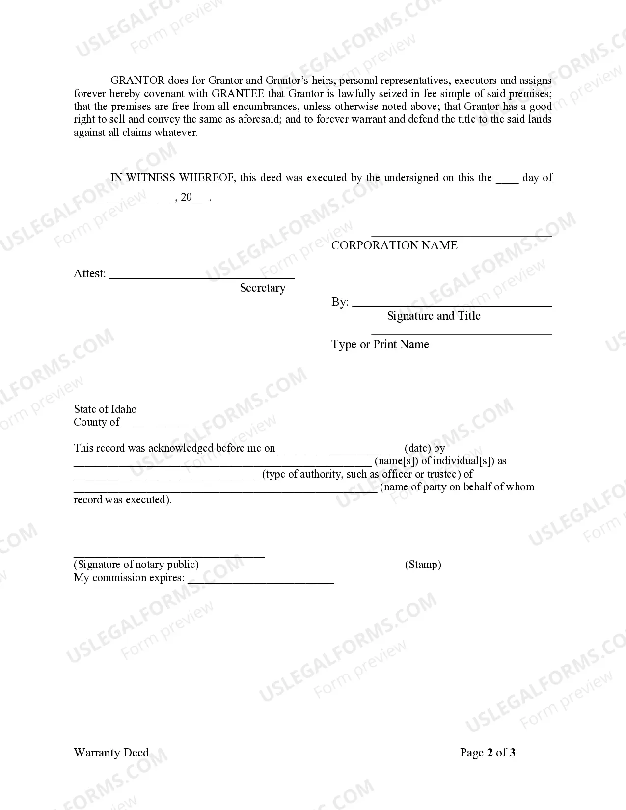 Preview Warranty Deed from Corporation to Individual