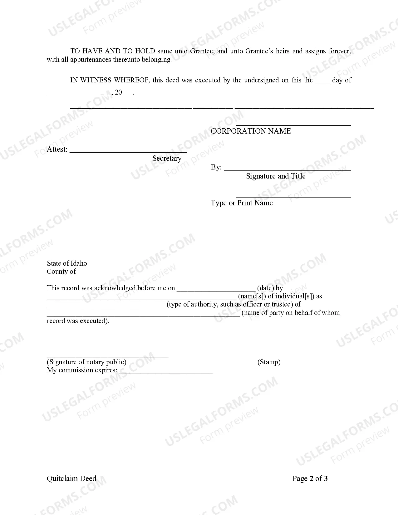 Preview Quitclaim Deed from Corporation to LLC