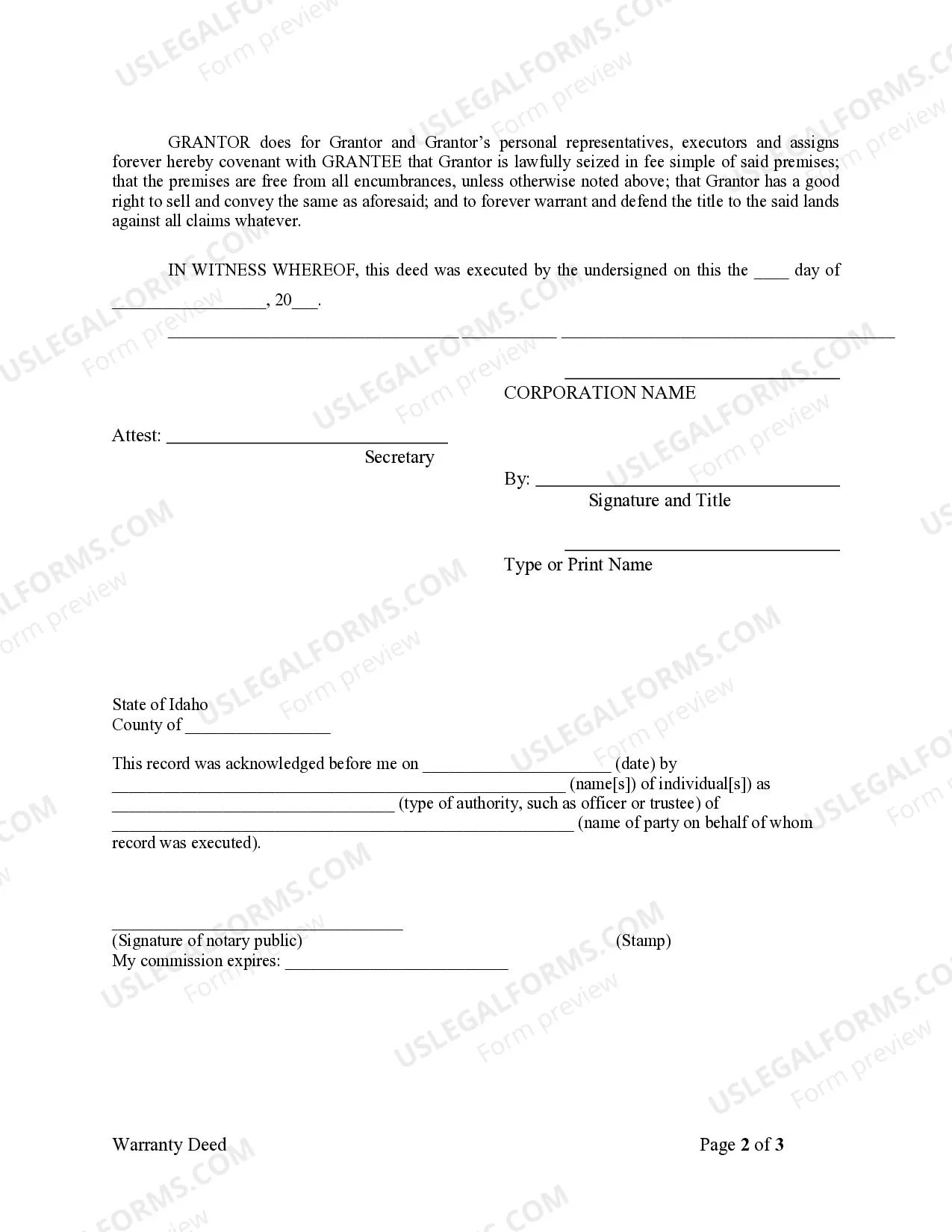 Preview Warranty Deed from Corporation to Corporation