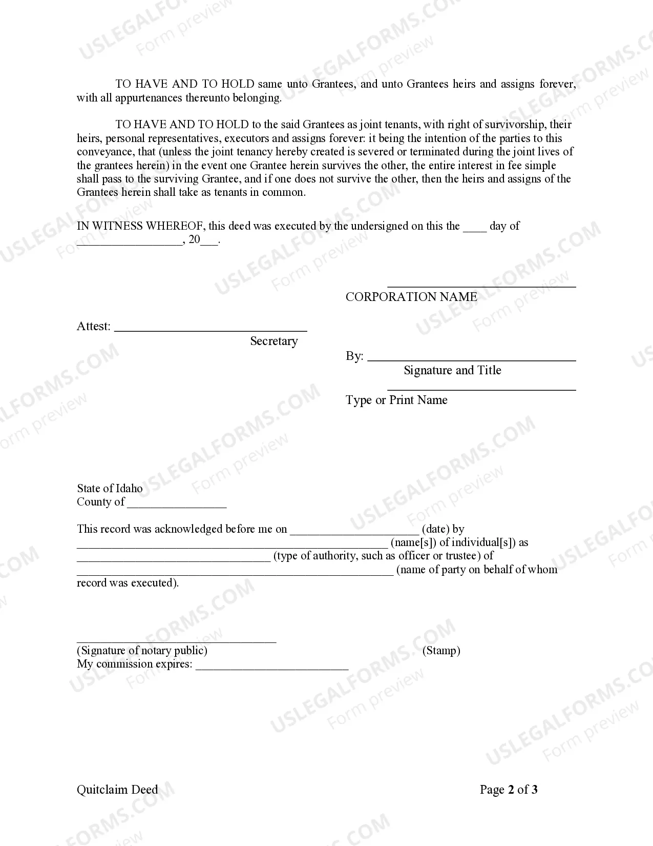 Preview Quitclaim Deed from Corporation to Two Individuals