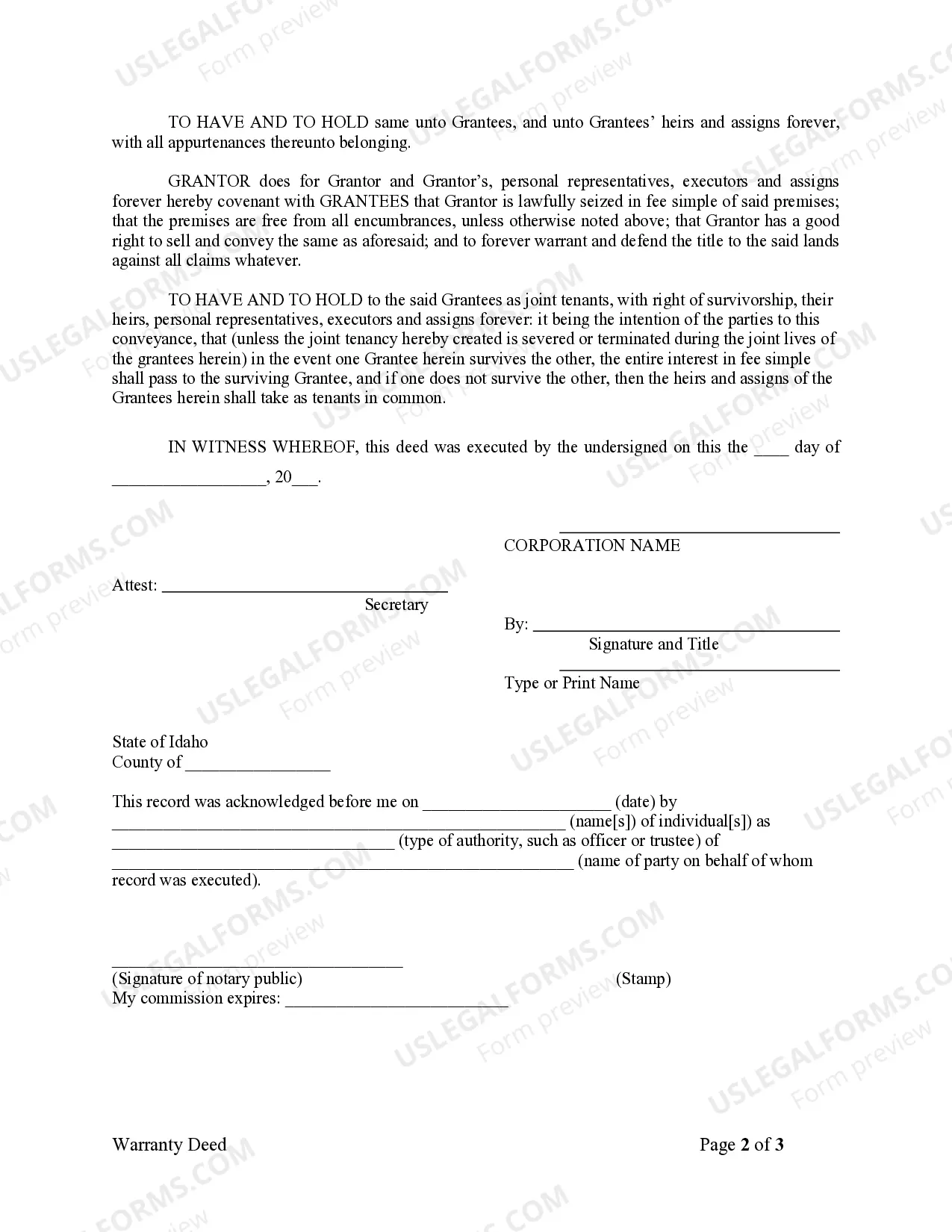 Preview Warranty Deed from Corporation to Two Individuals