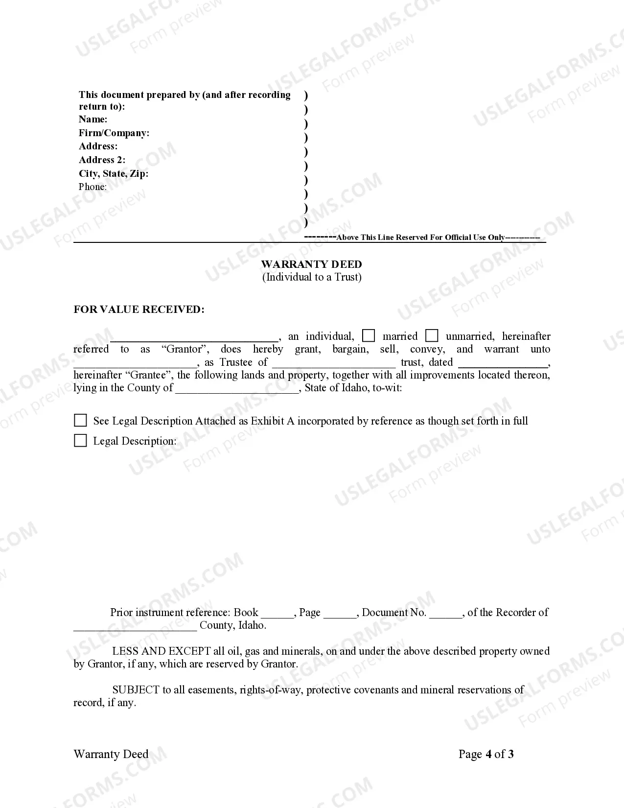 Preview Warranty Deed from Individual to a Trust