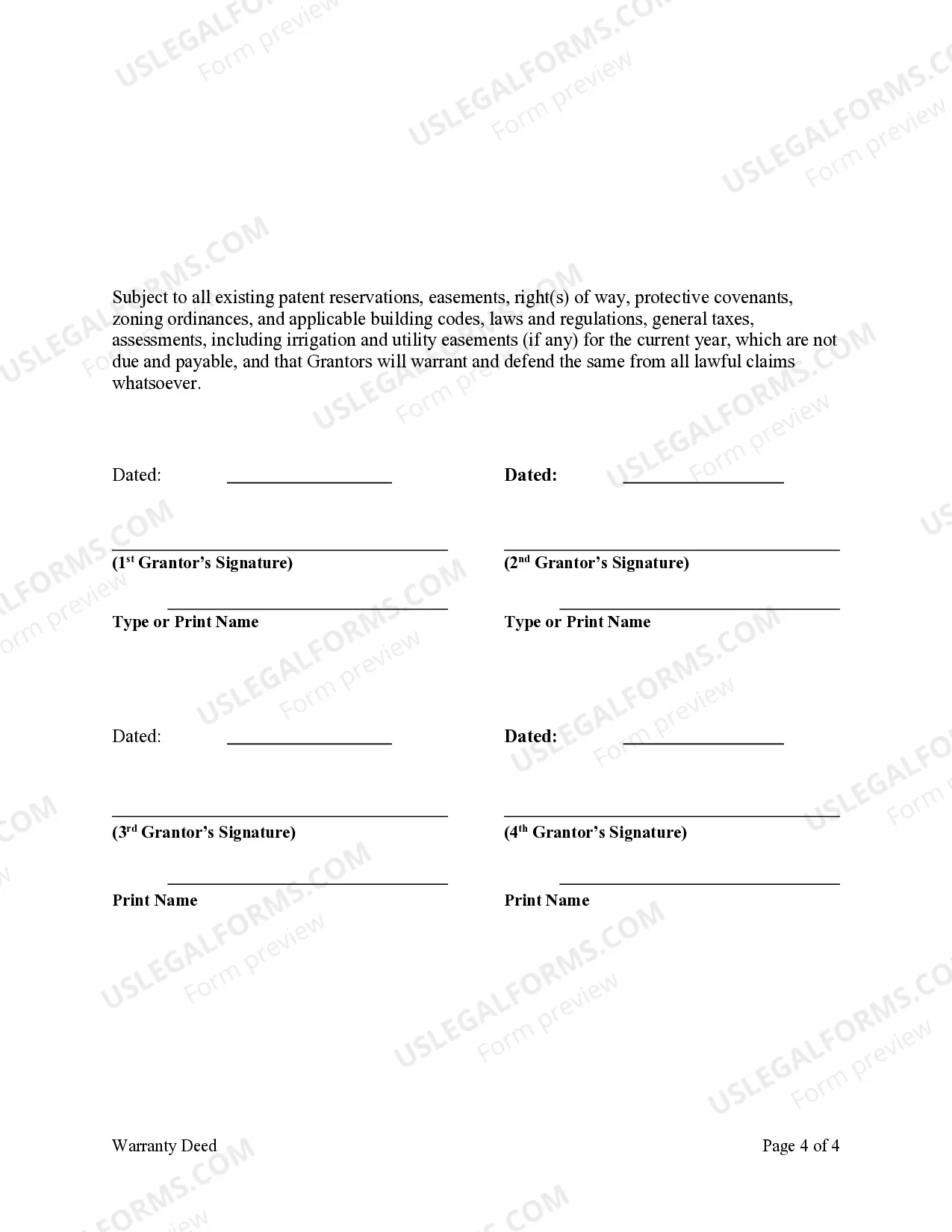 Preview Warranty Deed - Four Individuals to Two Trust with Two Trustees Each.