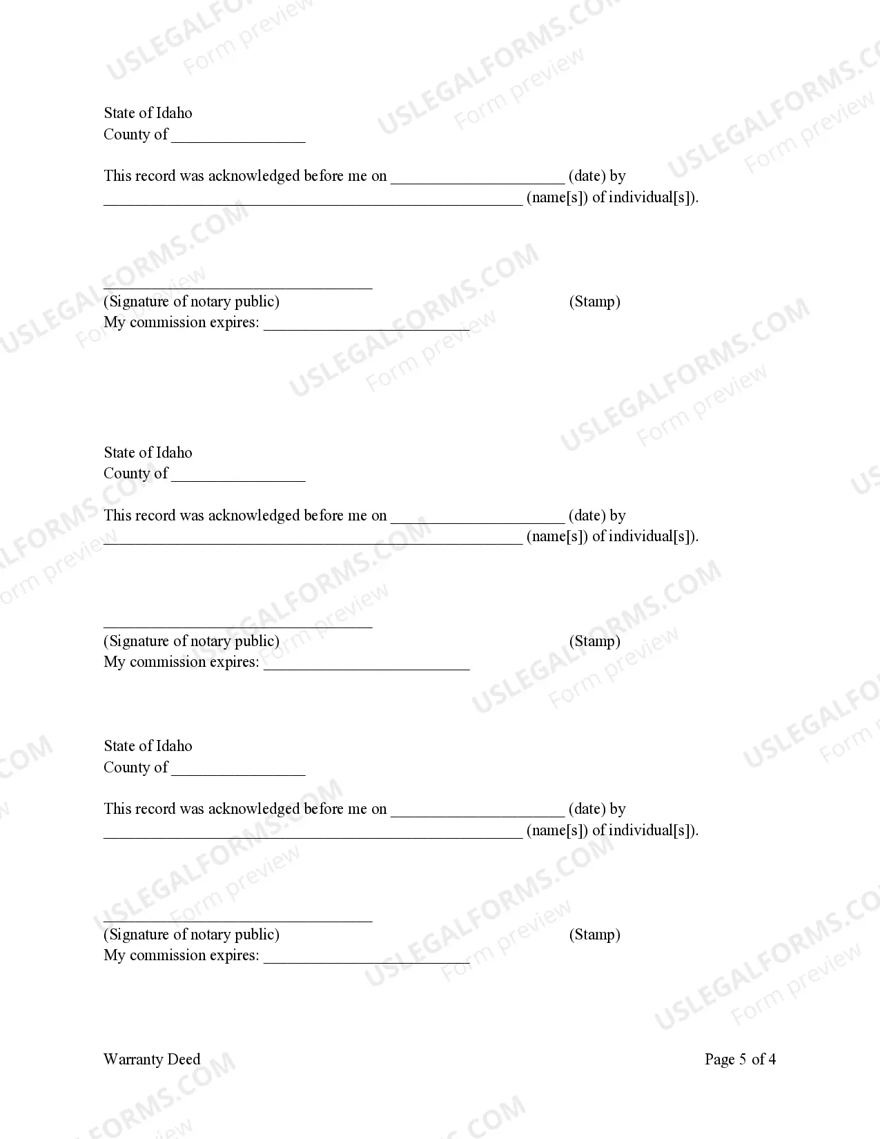 Preview Warranty Deed - Four Individuals to Two Trust with Two Trustees Each.