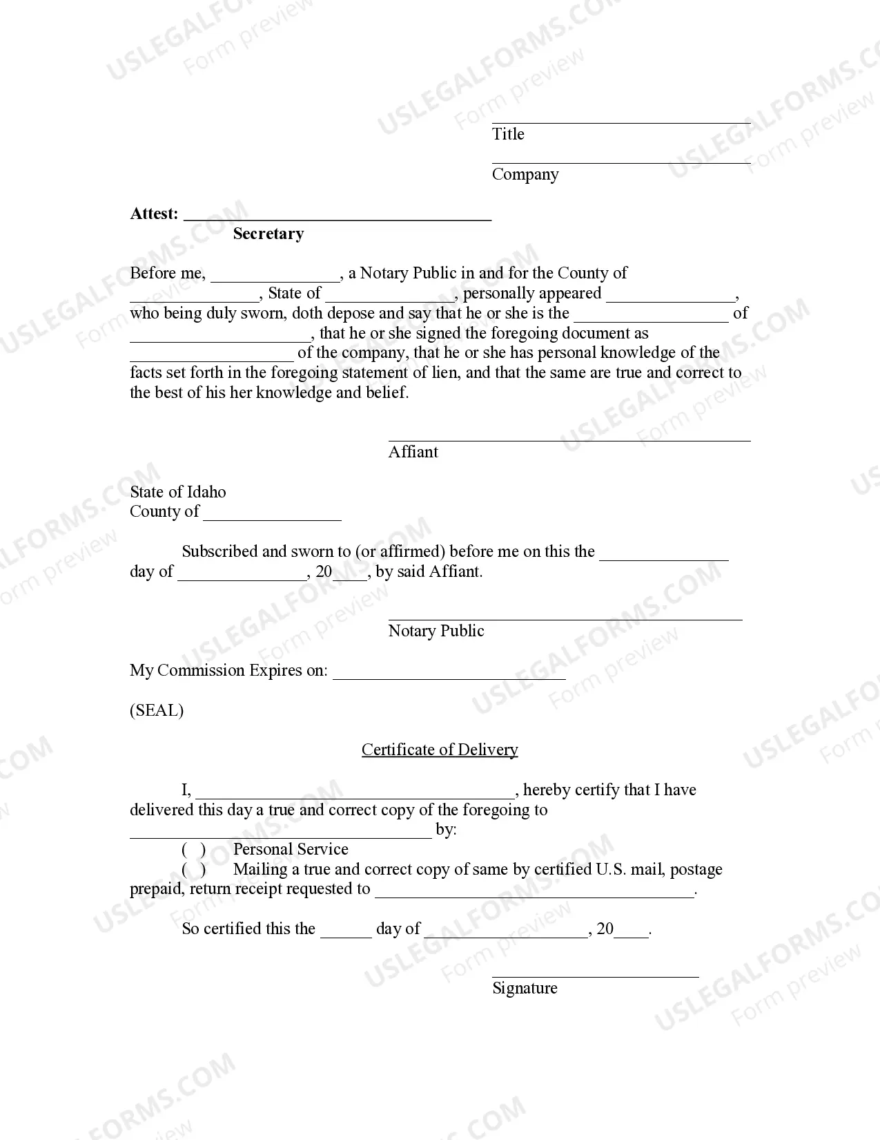Preview Claim of Lien by Corporation or LLC