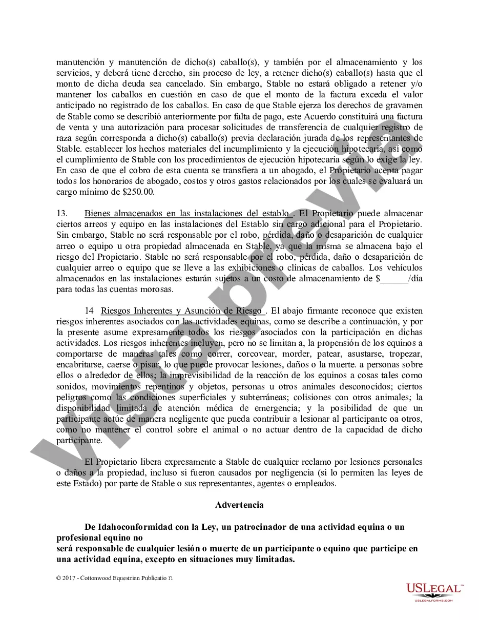 Preview Acuerdo de establo de embarque - Formularios equinos de caballos