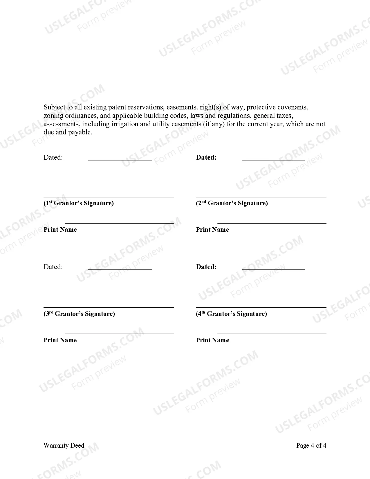 Preview Grant Deed from Four Individual Grantors to Two Trusts with Two Trustees Each