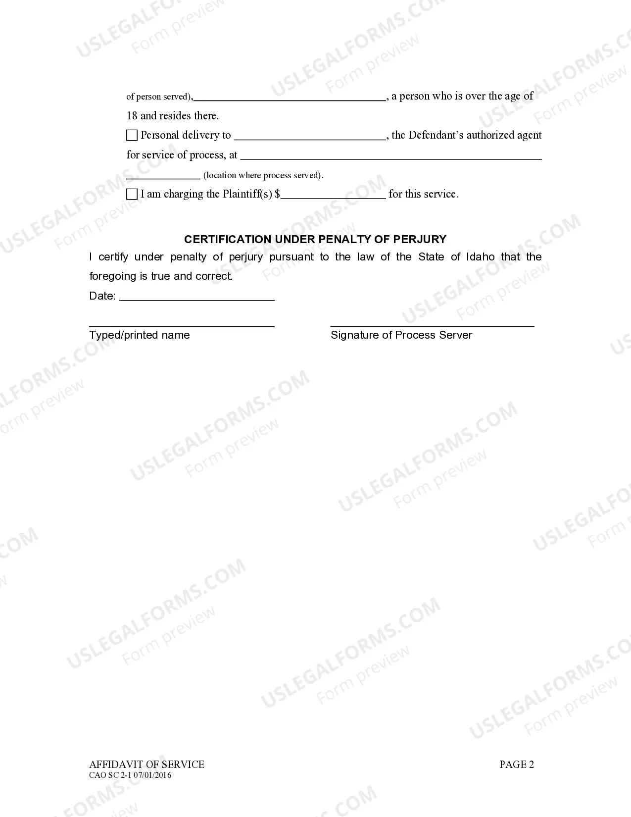 Preview Affidavit of Service