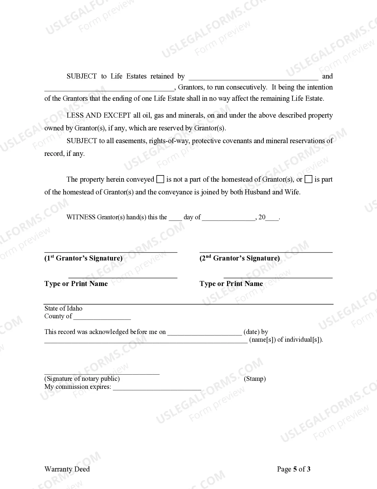 Preview Warranty Deed to Child Reserving a Life Estate in the Parents