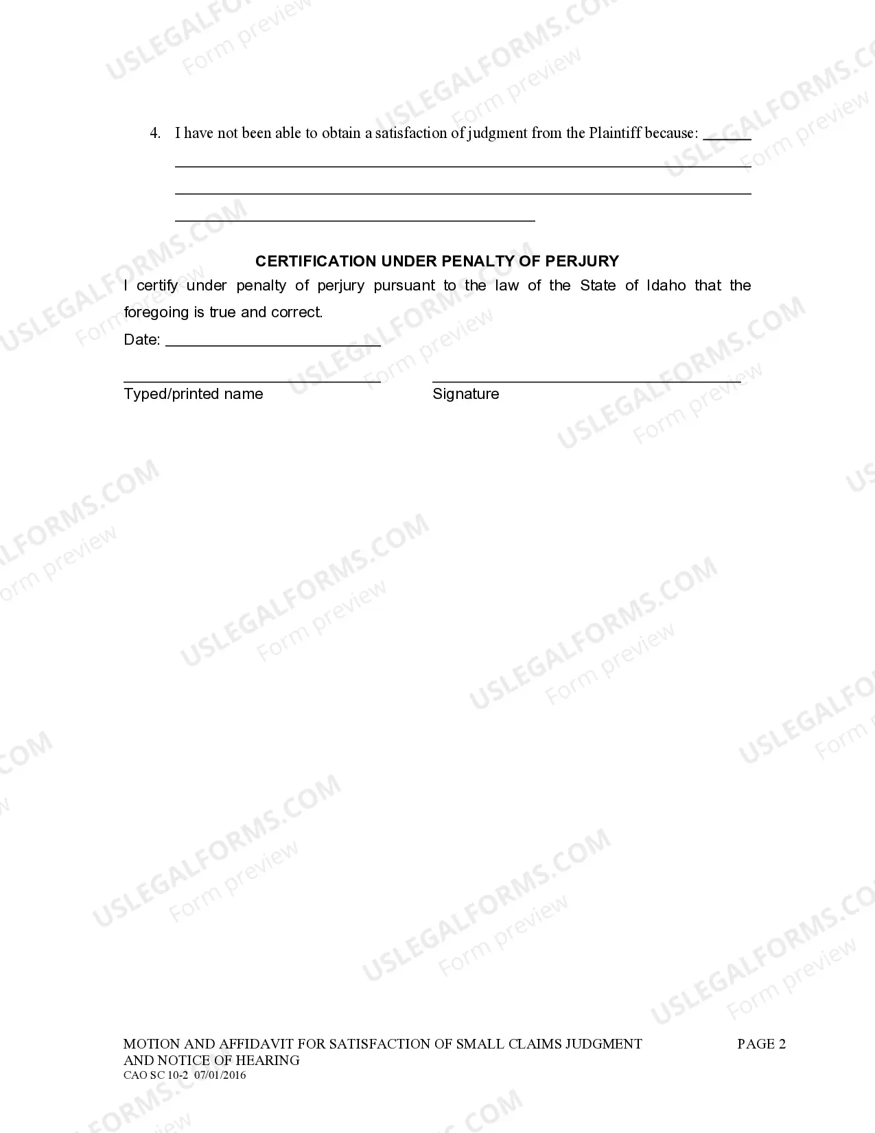 Preview Motion And Affidavit For Satisfaction of Small Claims Judgment