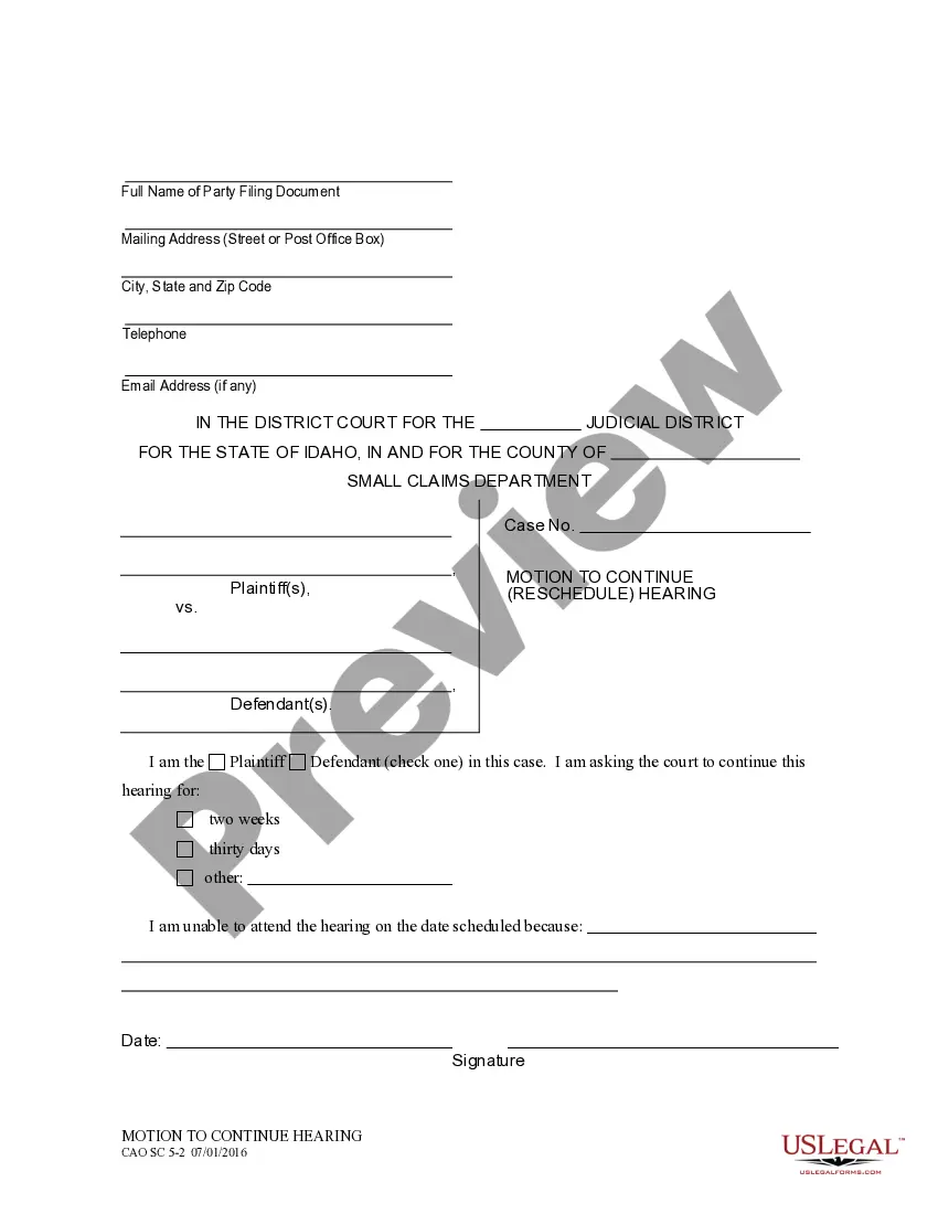 Motion To Reschedule Hearing For Child Support US Legal Forms