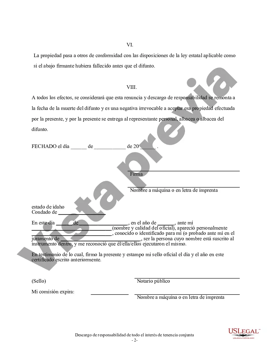 Preview Renuncia de Idaho y descargo de responsabilidad del inquilino conjunto o interés de arrendamiento