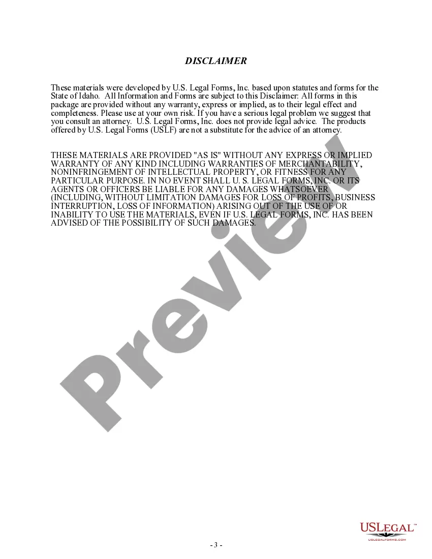 Preview Idaho Renunciation and Disclaimer of Joint Tenant or Tenancy Interest