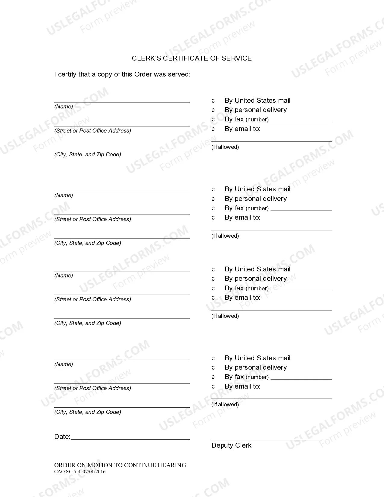Preview Order on Motion to Continue - Reschedule - Hearing