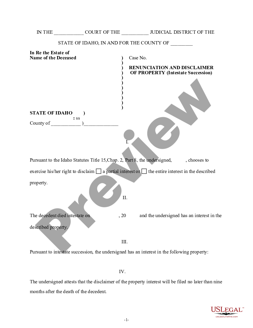 Intestate Succession Idaho Forms Us Legal Forms 2982