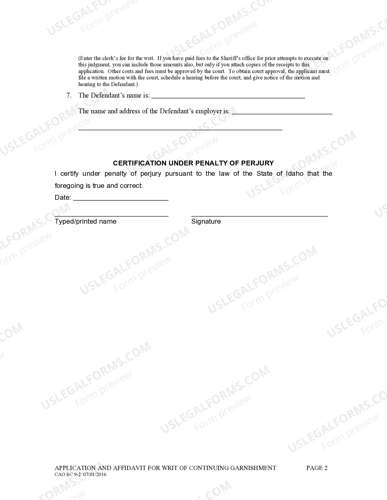Preview Writ of Continuing Garnishment on Small Claims Judgment