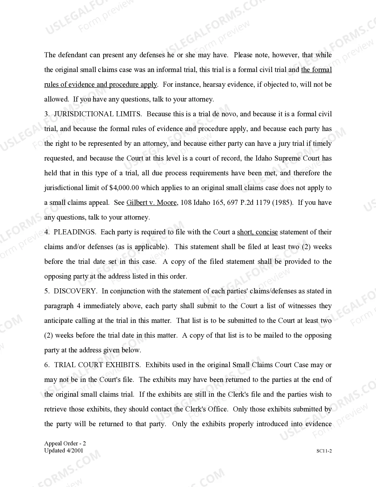 Preview Appeal Order