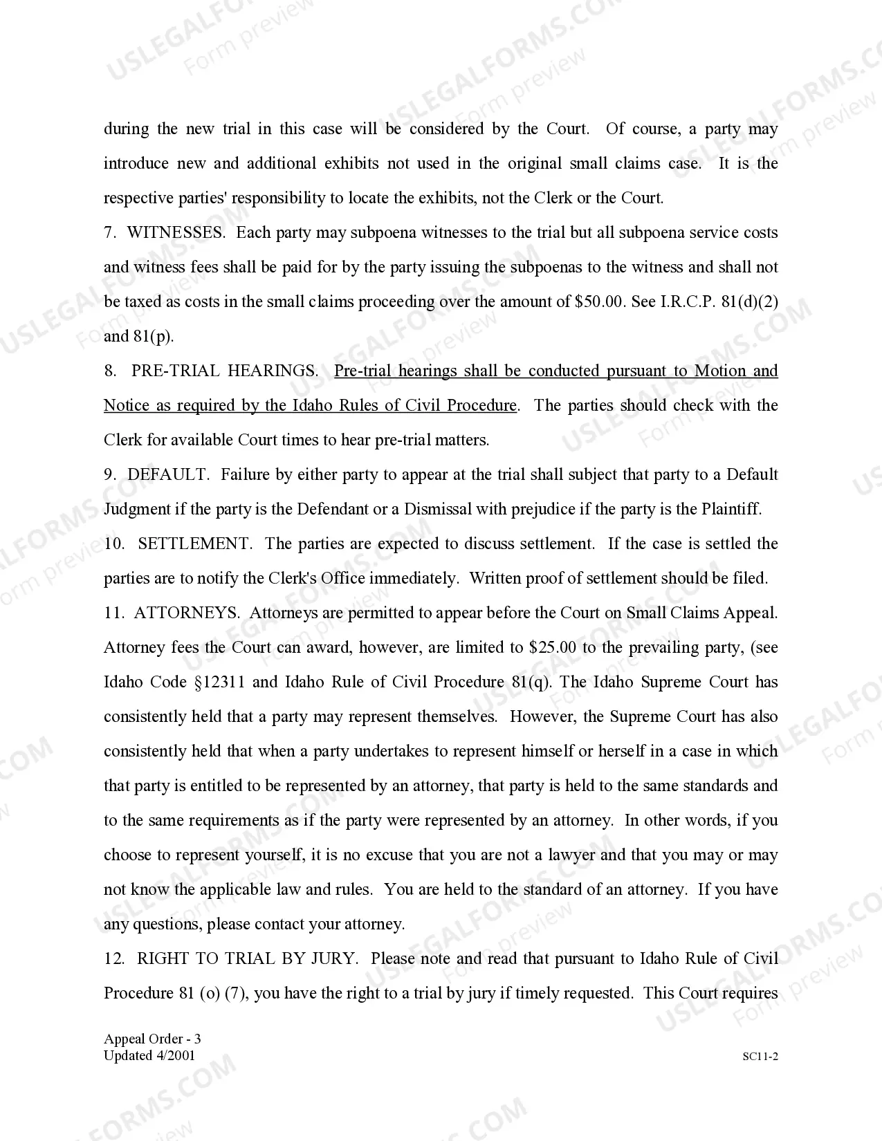 Preview Appeal Order