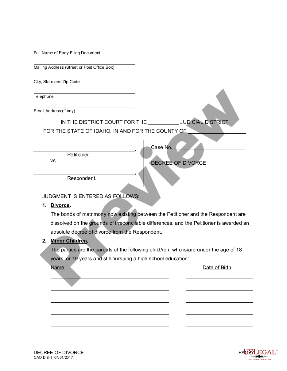 page 0 Decree of Divorce preview