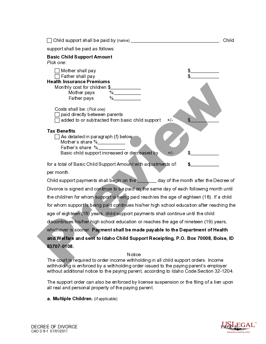 idaho decree of divorce us legal forms