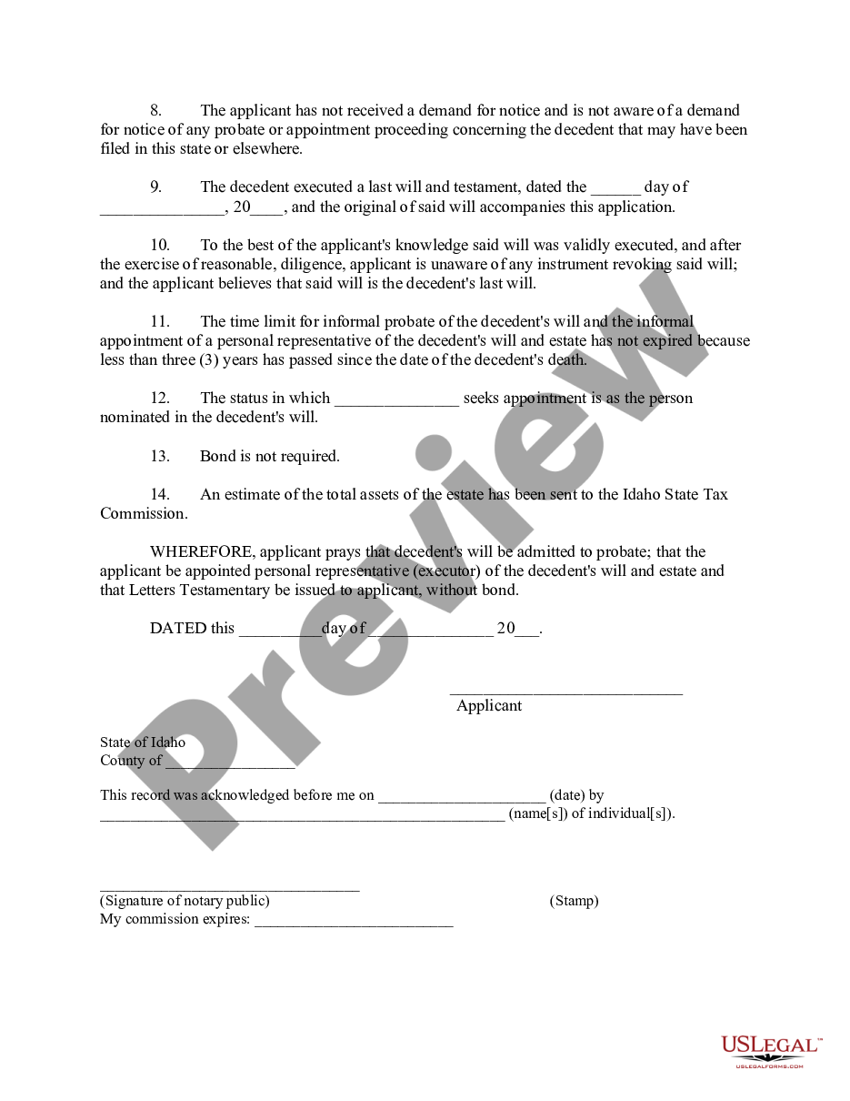 form Application for Informal Probate of Will and Appointment of Personal Representative preview