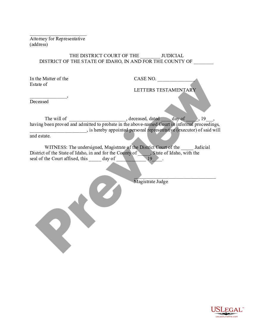 Letter Of Testamentary Idaho Withdrawal US Legal Forms   1 