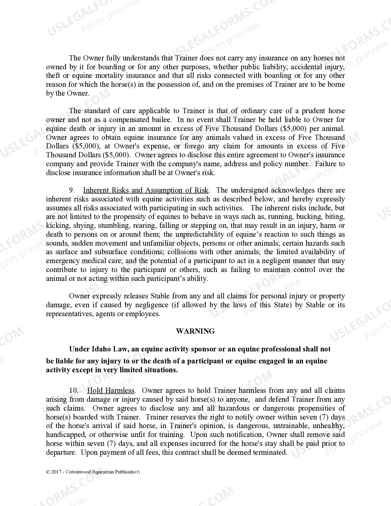 Preview Training Contract - Horse Equine Forms
