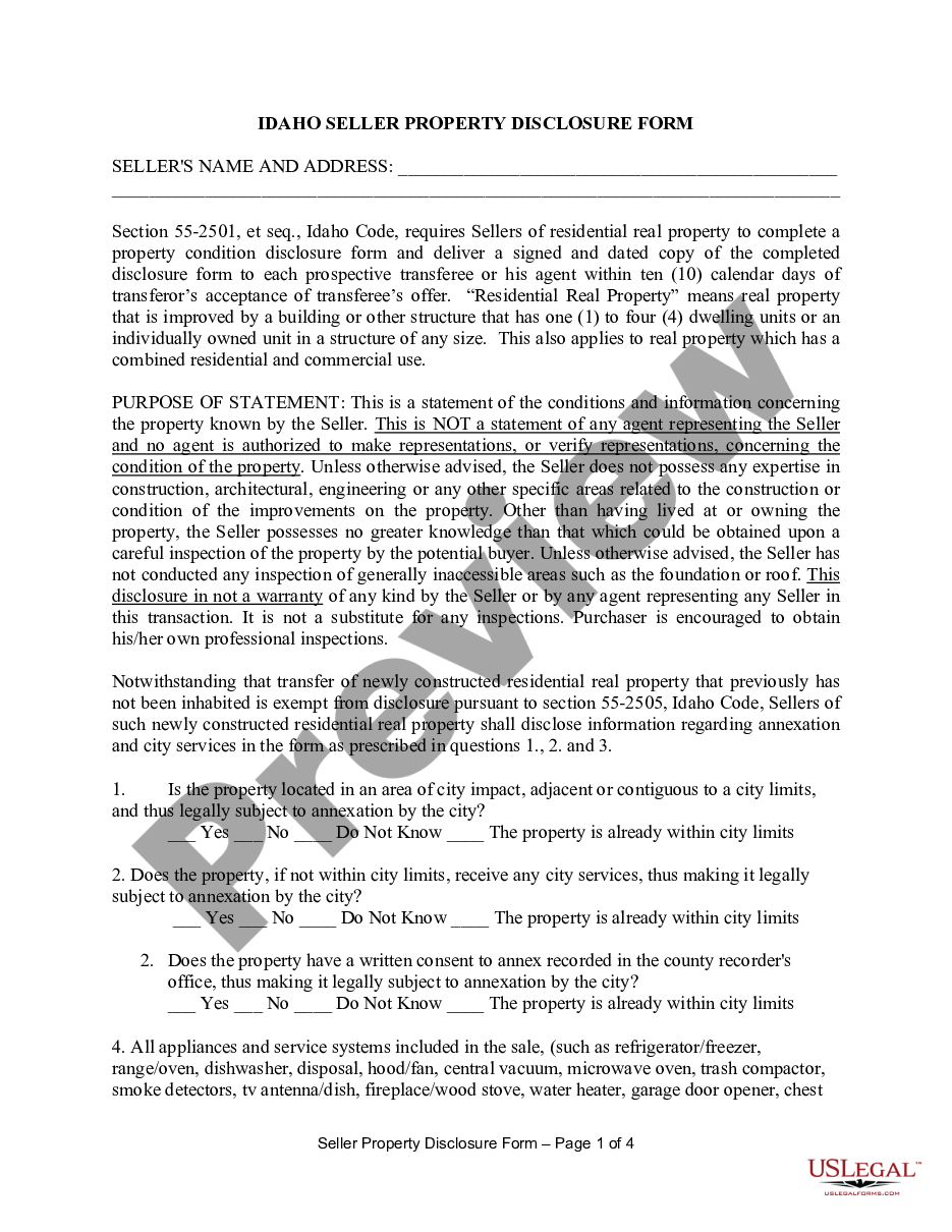 page 0 Residential Real Estate Sales Disclosure Statement preview