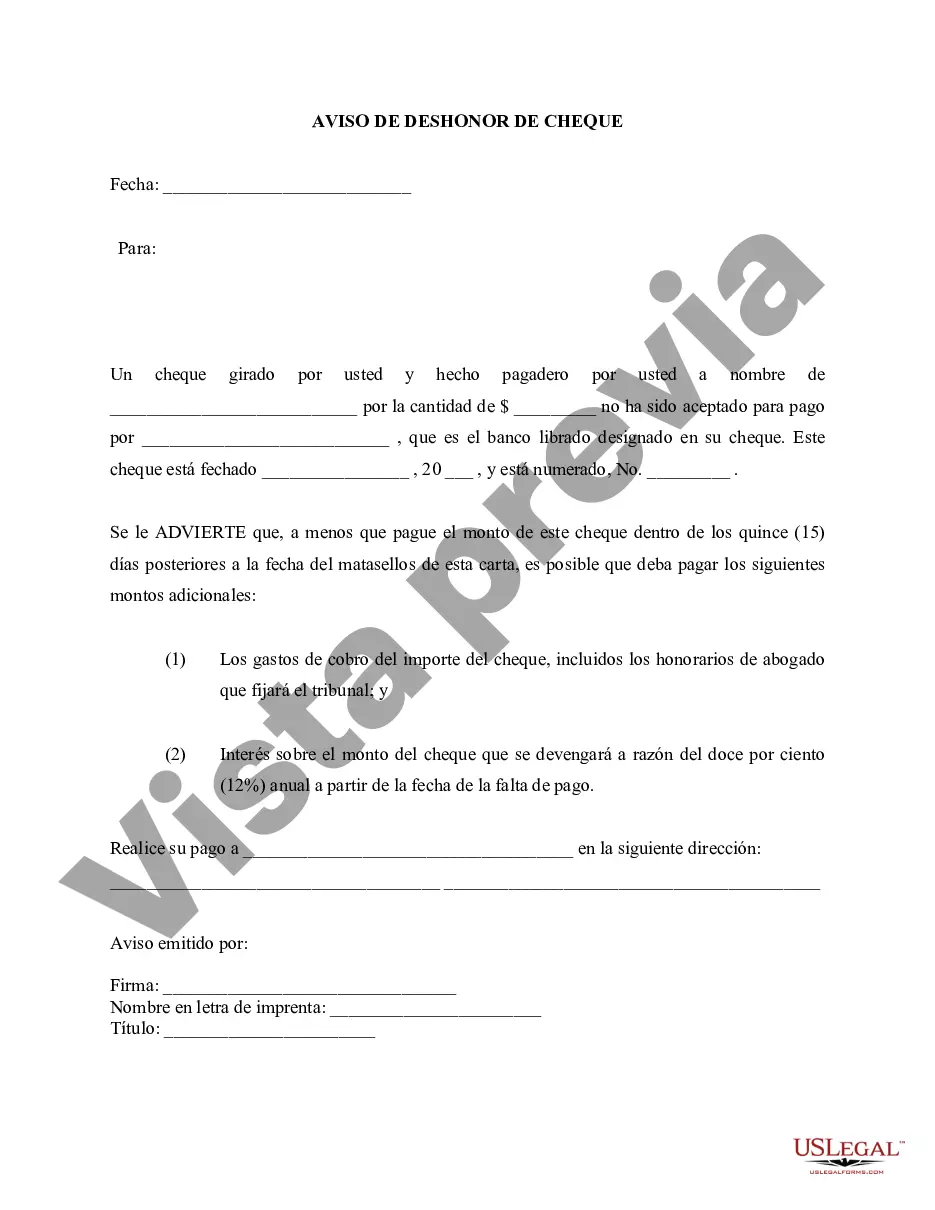 Preview Aviso de cheque sin fondos - Civil - Aviso sobre cheque sin fondos o cheque rebotado