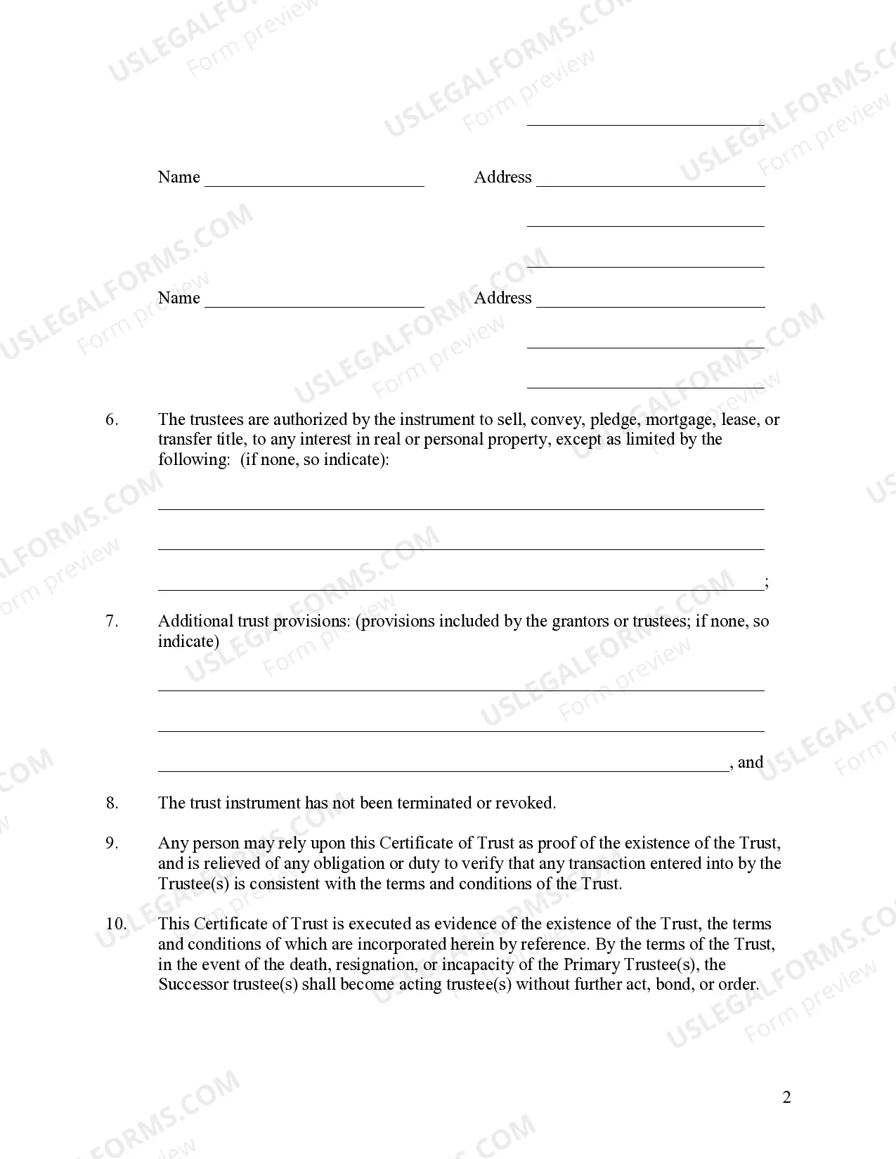 Preview Idaho Certificate of Trust by Corporation