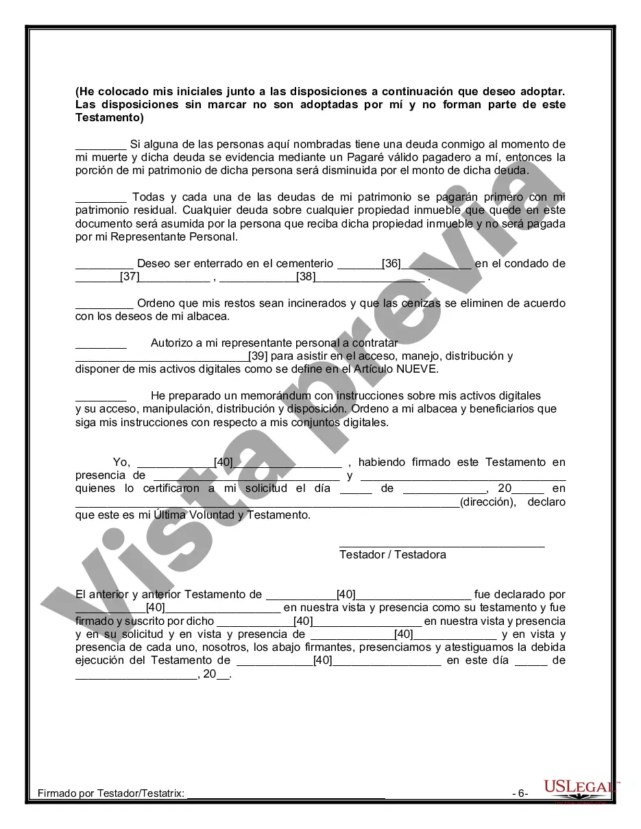 Preview Paquete de Testamentos Mutuos de Últimas Voluntades y Testamentos para Personas Solteras que conviven con Hijos Mayores de Edad