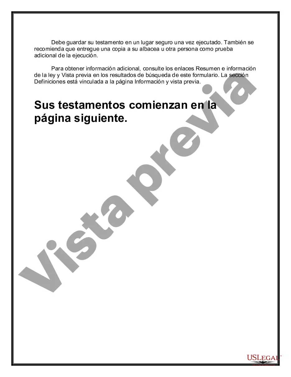 Preview Paquete de Testamentos Mutuos de Últimas Voluntades y Testamentos para Personas Solteras que conviven con Hijos Mayores de Edad