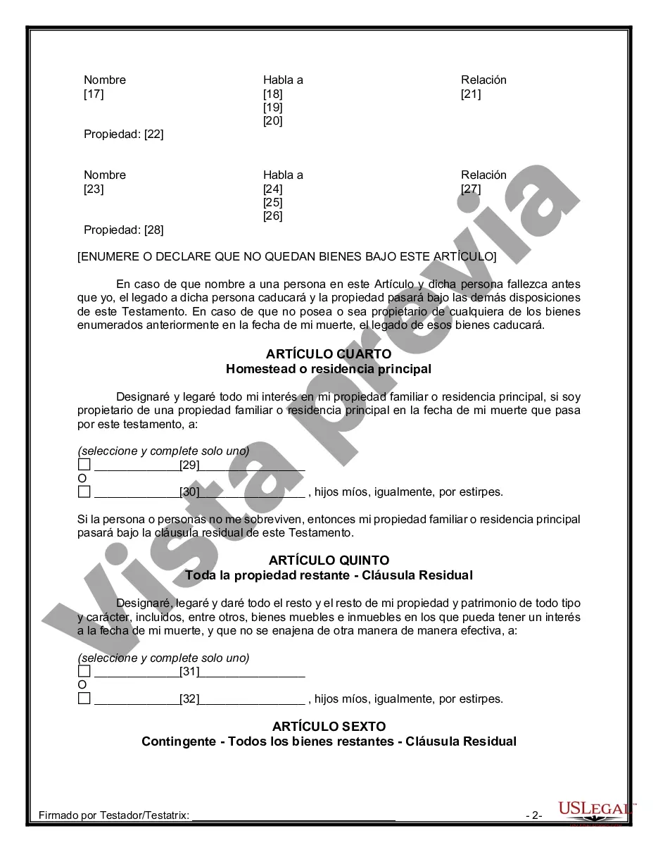 Preview Paquete de Testamentos Mutuos de Últimas Voluntades y Testamentos para Personas Solteras que conviven con Hijos Mayores de Edad