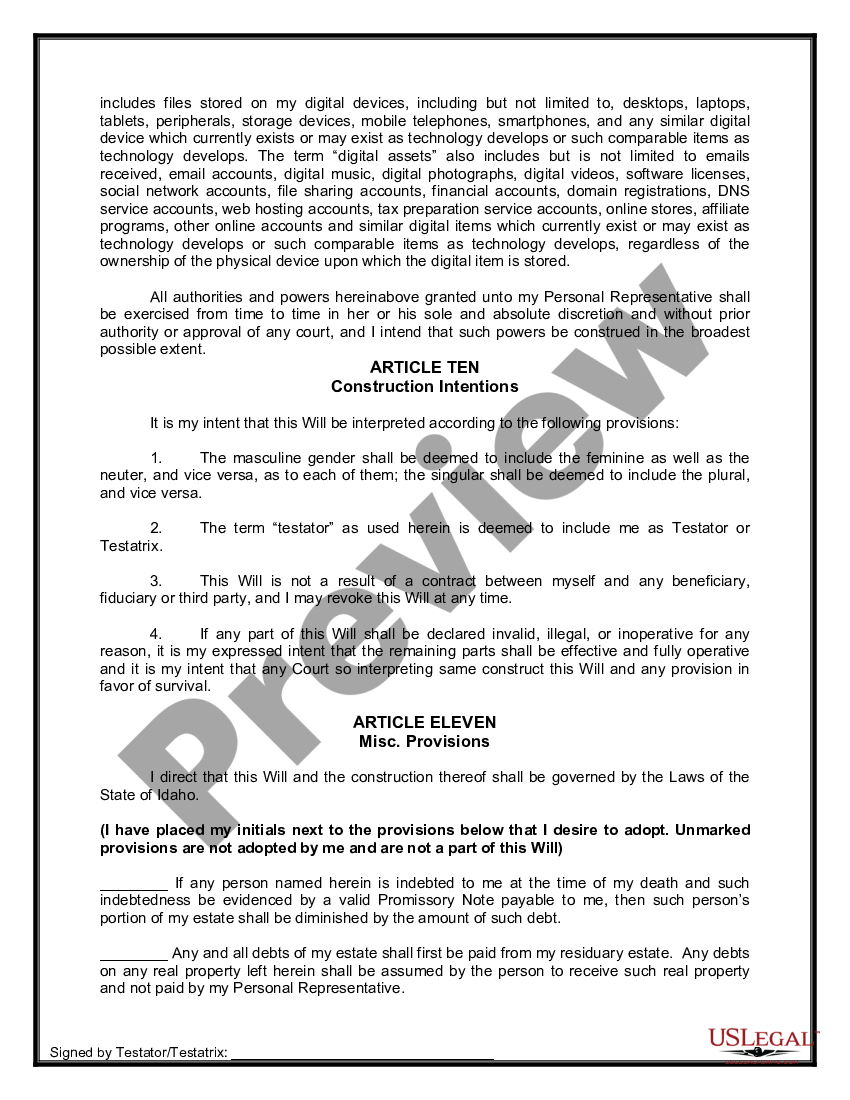 page 7 Mutual Wills Package of Last Wills and Testaments for Unmarried Persons living together with Adult Children preview