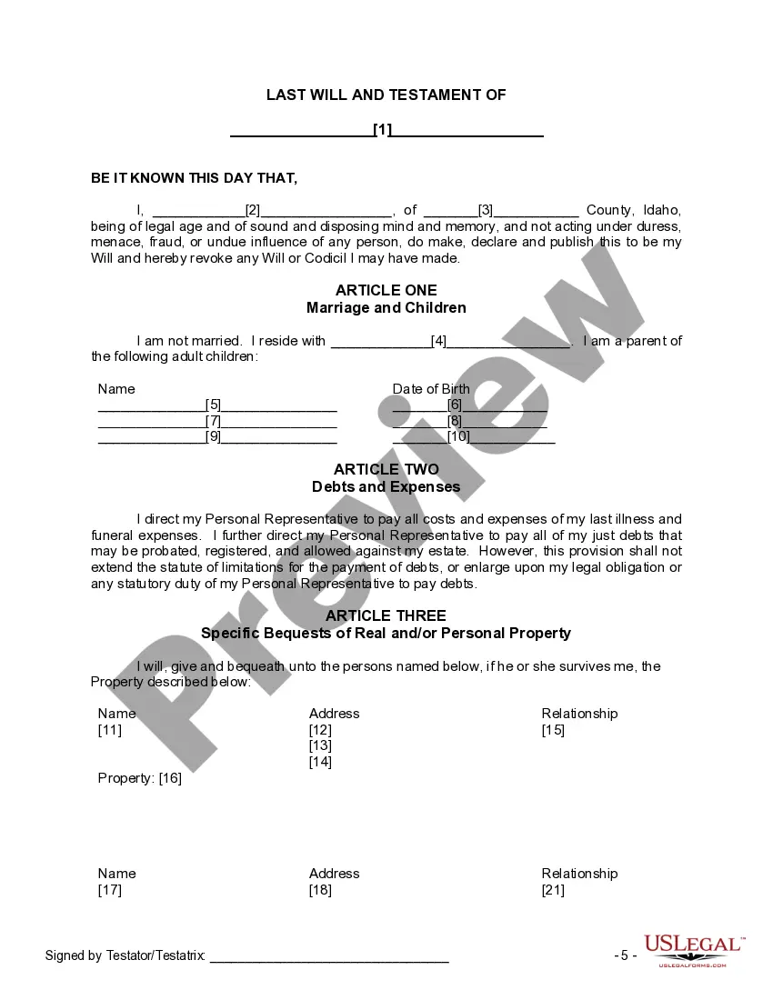 Preview Mutual Wills Package of Last Wills and Testaments for Man and Woman living together not Married with Adult Children