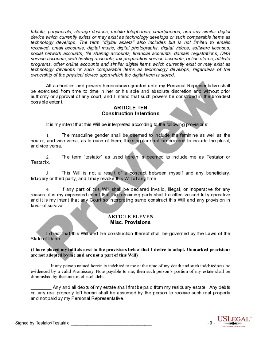 Preview Mutual Wills Package of Last Wills and Testaments for Man and Woman living together not Married with Adult Children