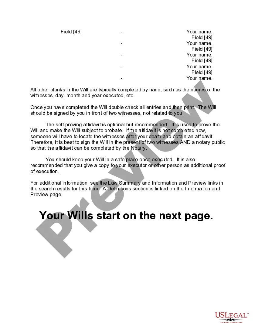 Preview Mutual Wills or Last Will and Testaments for Man and Woman living together, not Married with Minor Children
