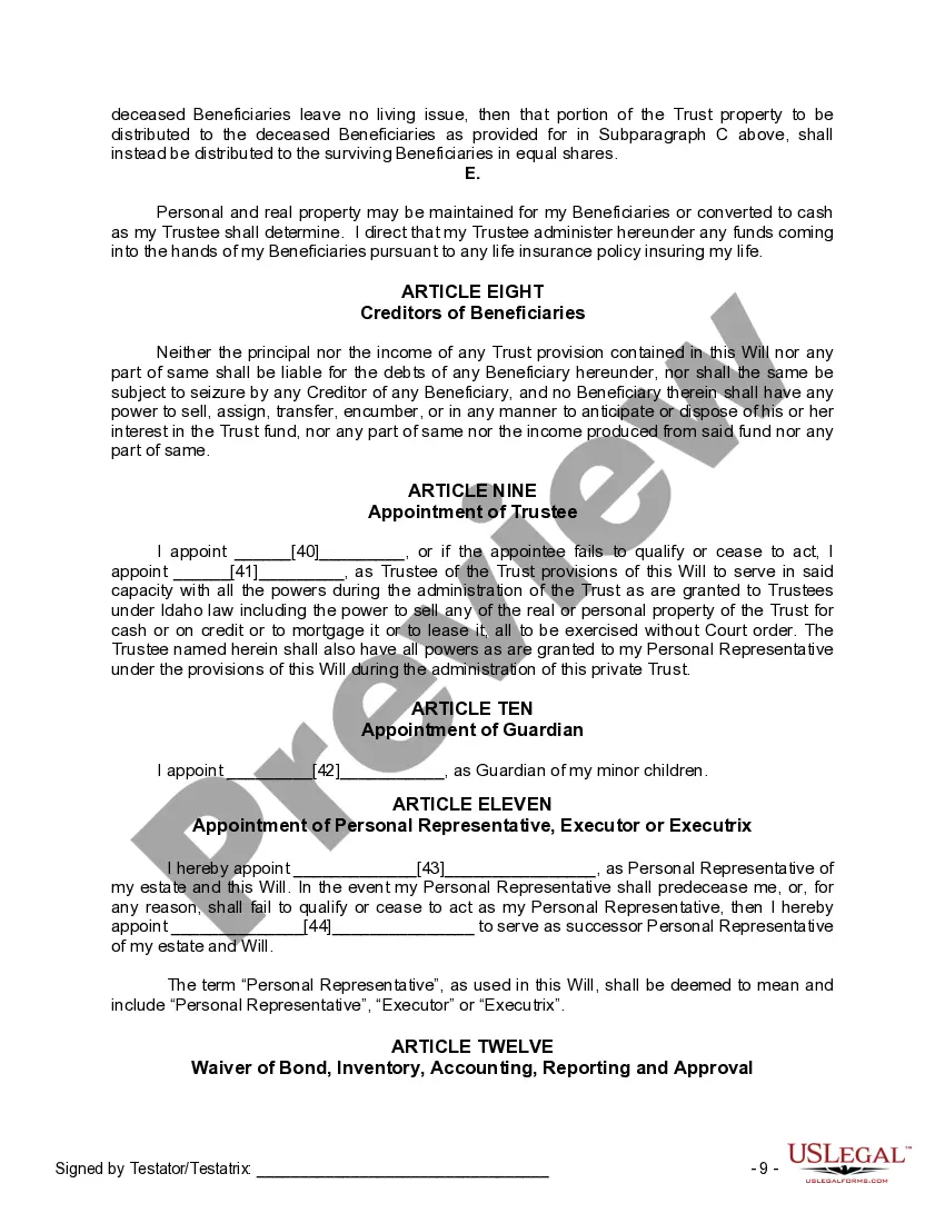 Preview Mutual Wills or Last Will and Testaments for Man and Woman living together, not Married with Minor Children