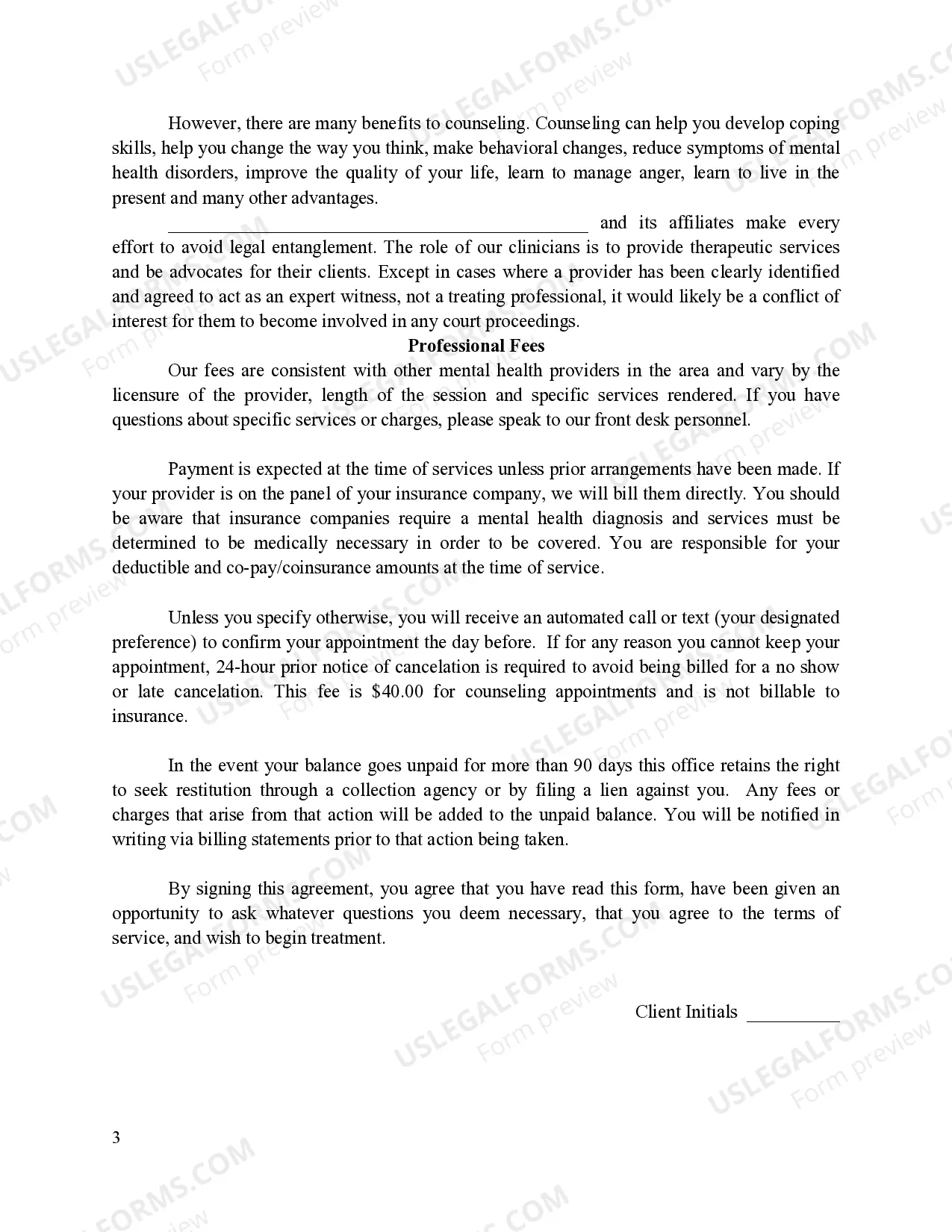 Preview Informed Consent for Mental Health Treatment with Terms of Service - Idaho