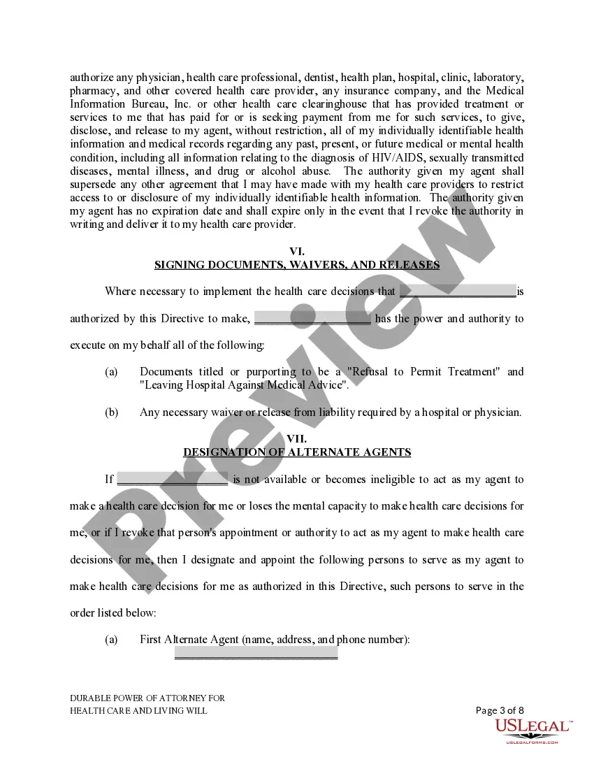 Preview Durable Power of Attorney for Healthcare and Living Will