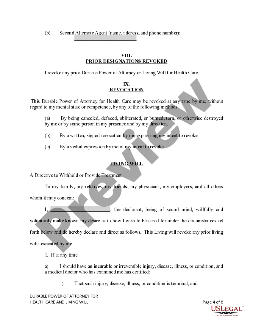 Preview Durable Power of Attorney for Healthcare and Living Will