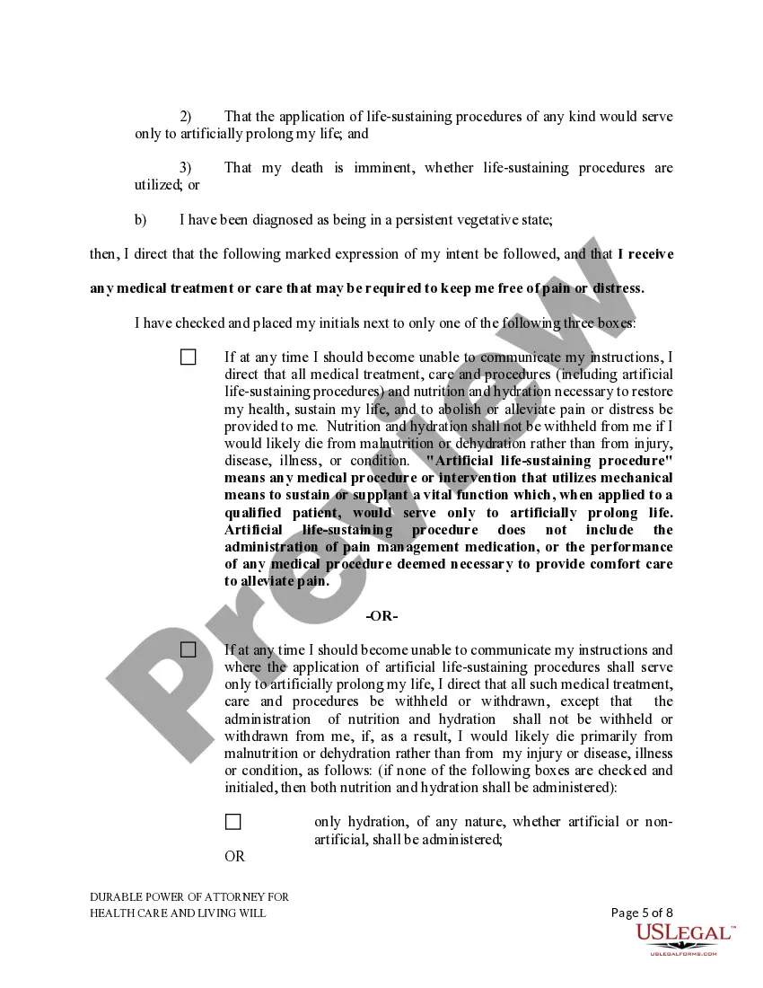 Preview Durable Power of Attorney for Healthcare and Living Will