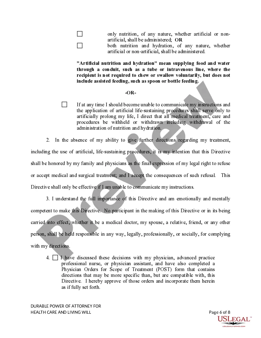 Preview Durable Power of Attorney for Healthcare and Living Will