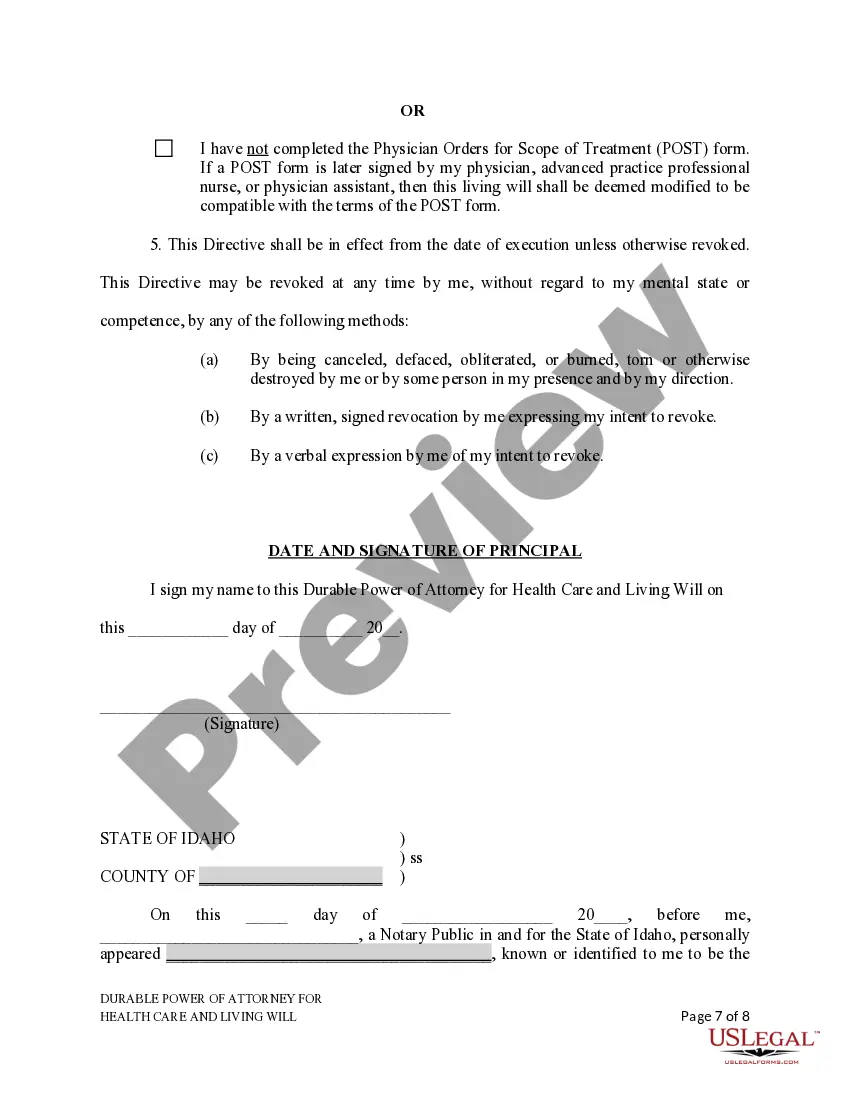 Preview Durable Power of Attorney for Healthcare and Living Will