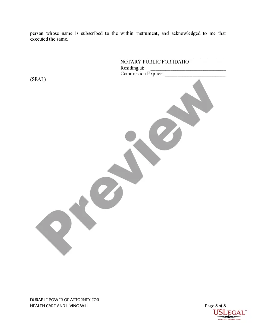 Preview Durable Power of Attorney for Healthcare and Living Will