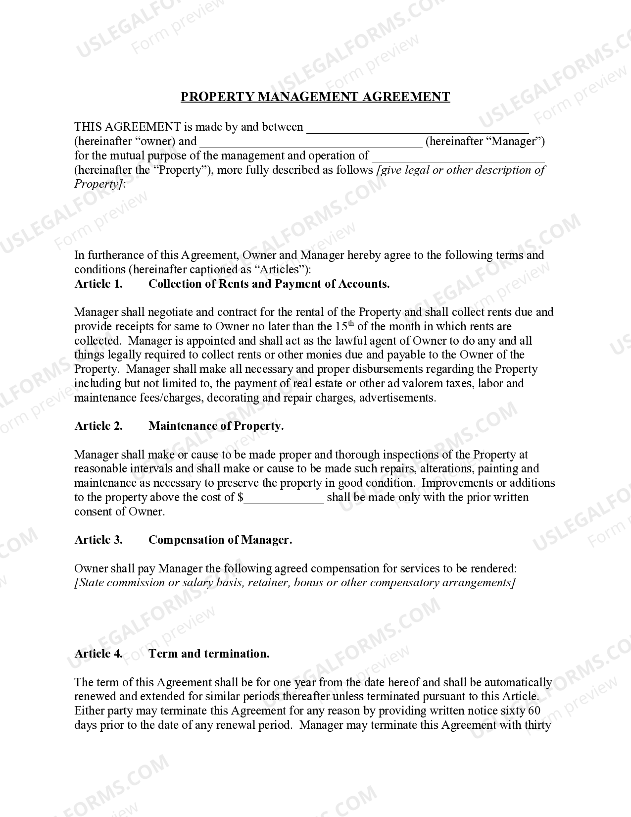 Idaho Property Manager Agreement US Legal Forms