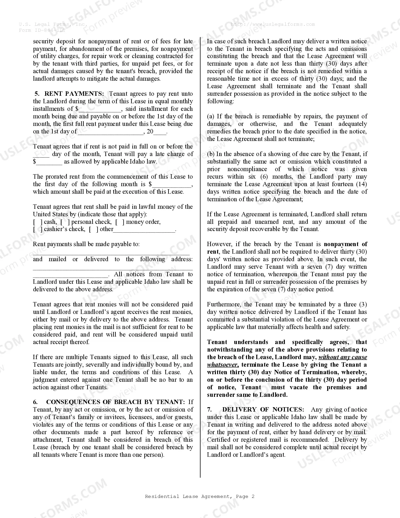 Preview Residential Lease or Rental Agreement for Month to Month