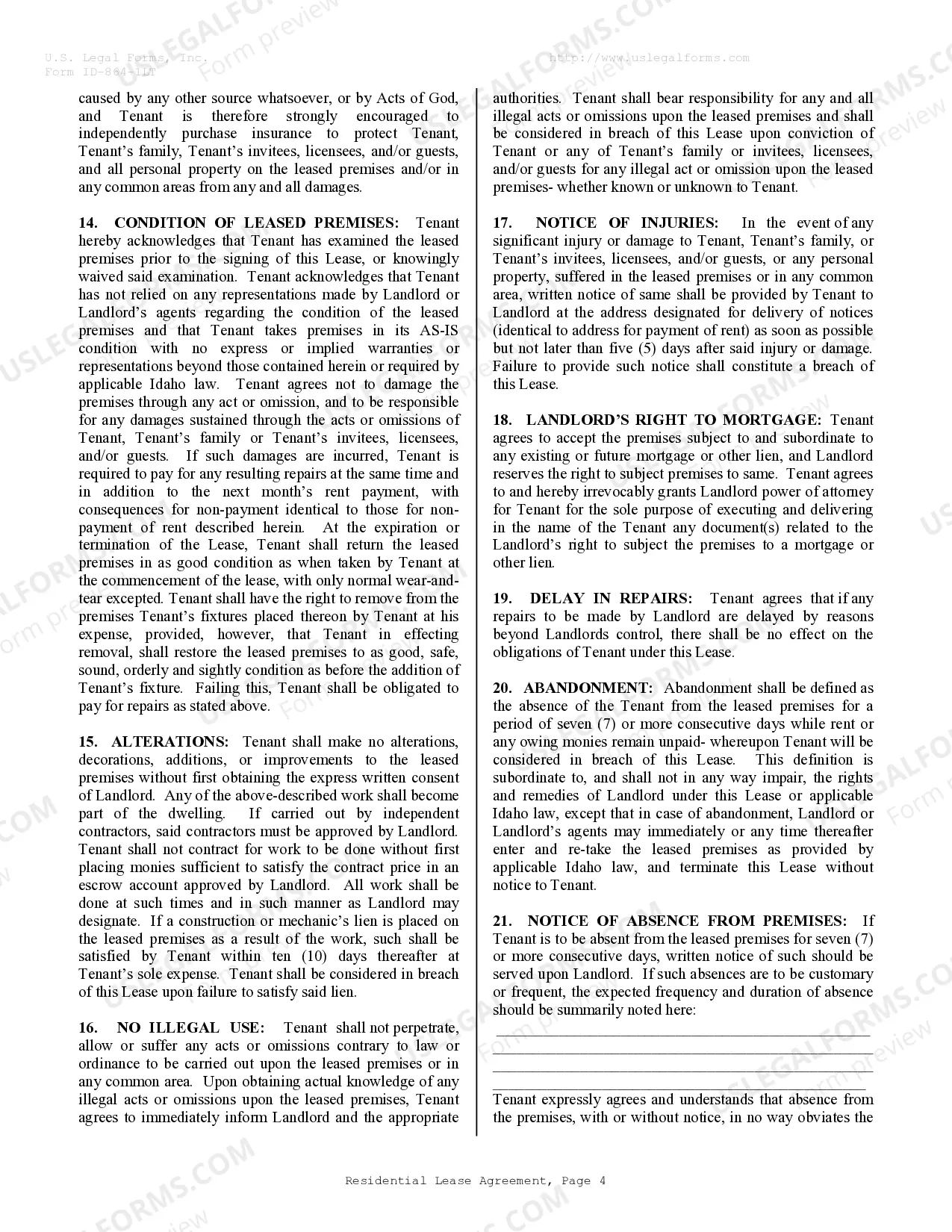 Preview Residential Lease or Rental Agreement for Month to Month
