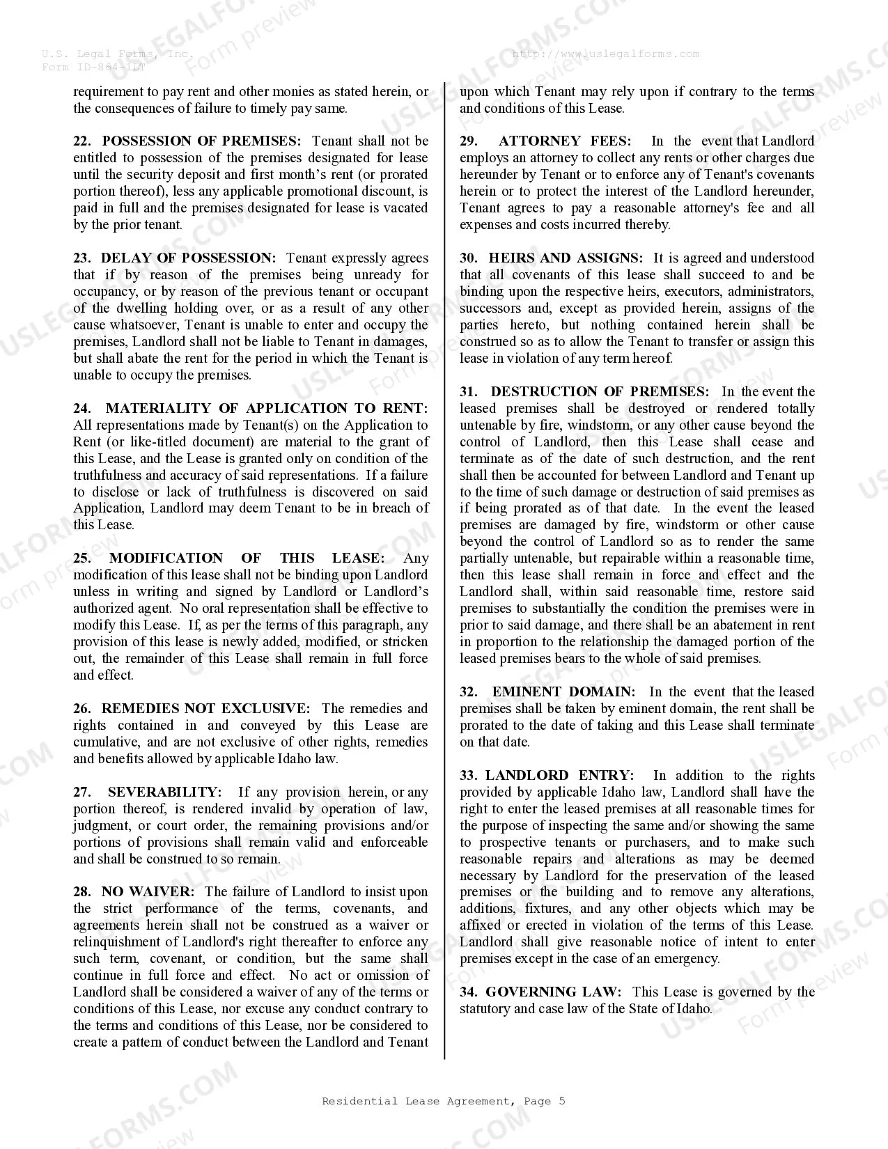 Preview Residential Lease or Rental Agreement for Month to Month